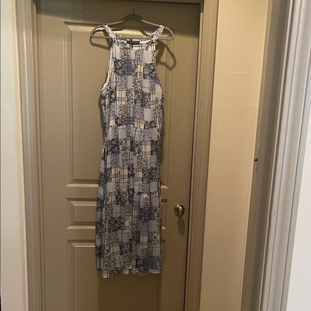 Tommy Hilfiger Blue and White Checkered Midi Dress